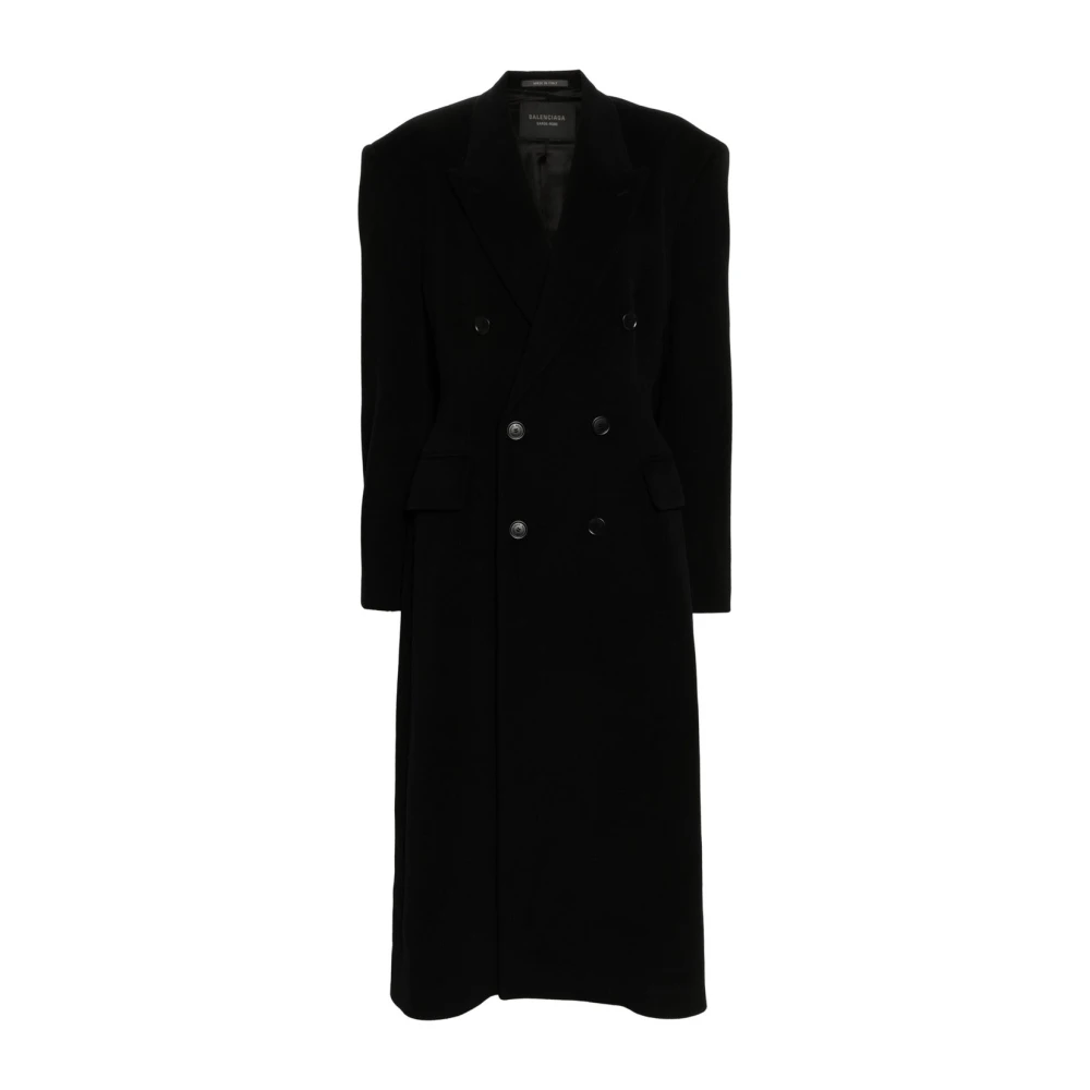 Balenciaga Luxe Zwarte Cinched Coat Aw24 Black Dames