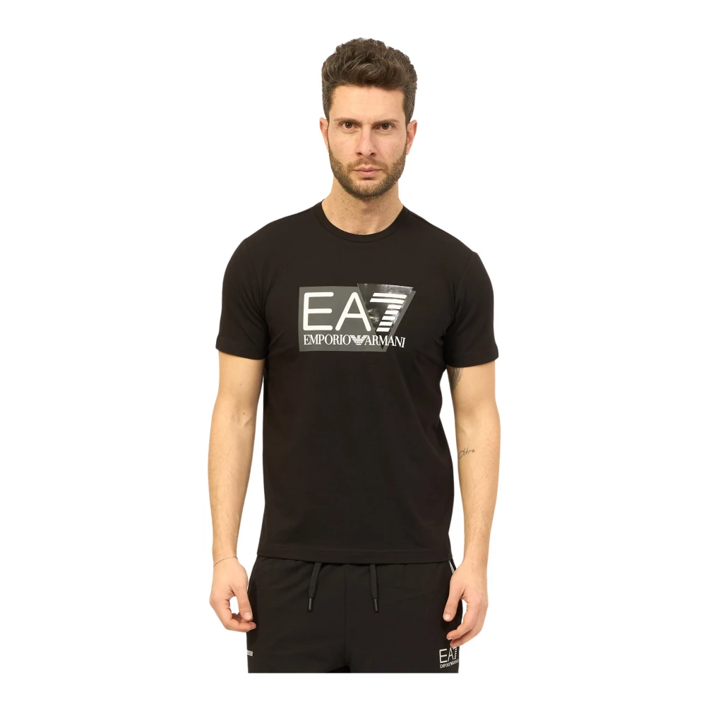 Emporio Armani EA7 Zwarte Katoenen Ronde Hals T-shirt Black Heren