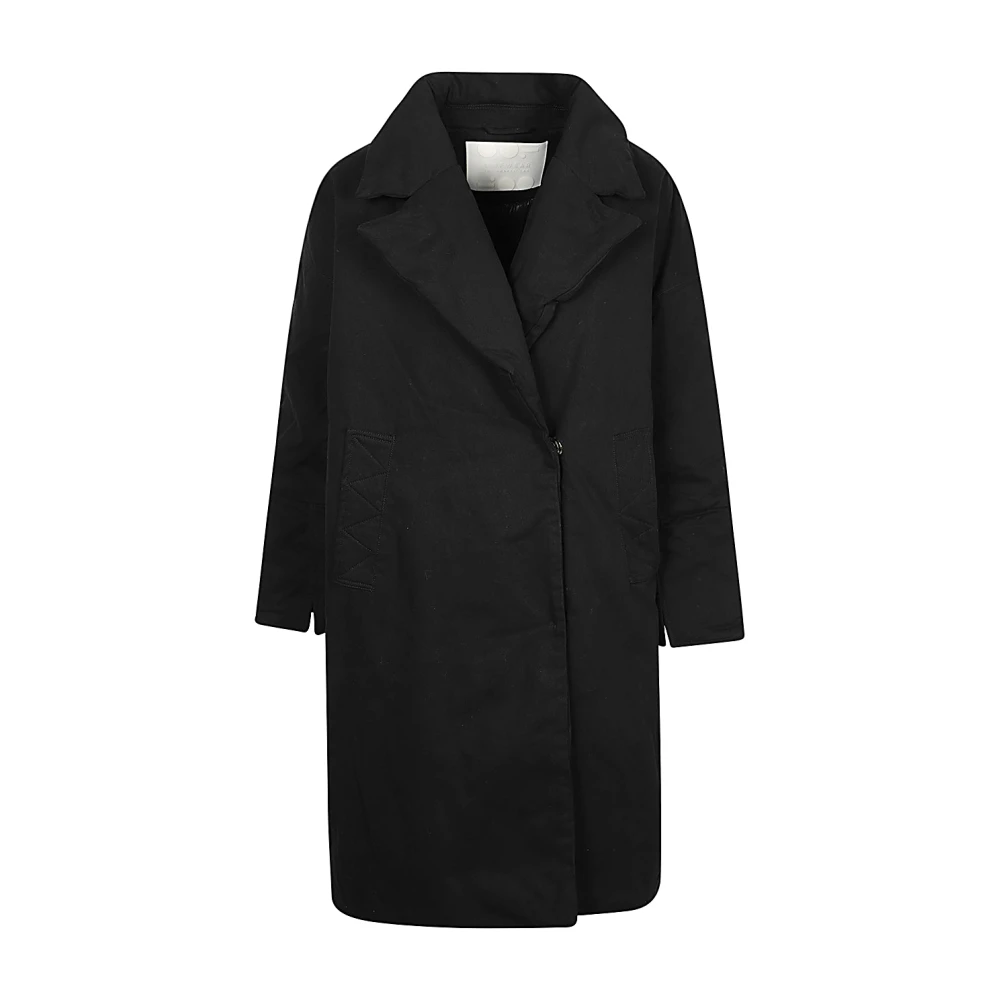 OOF Wear Zwarte Katoenen Gabardine Lange Jas Black Dames