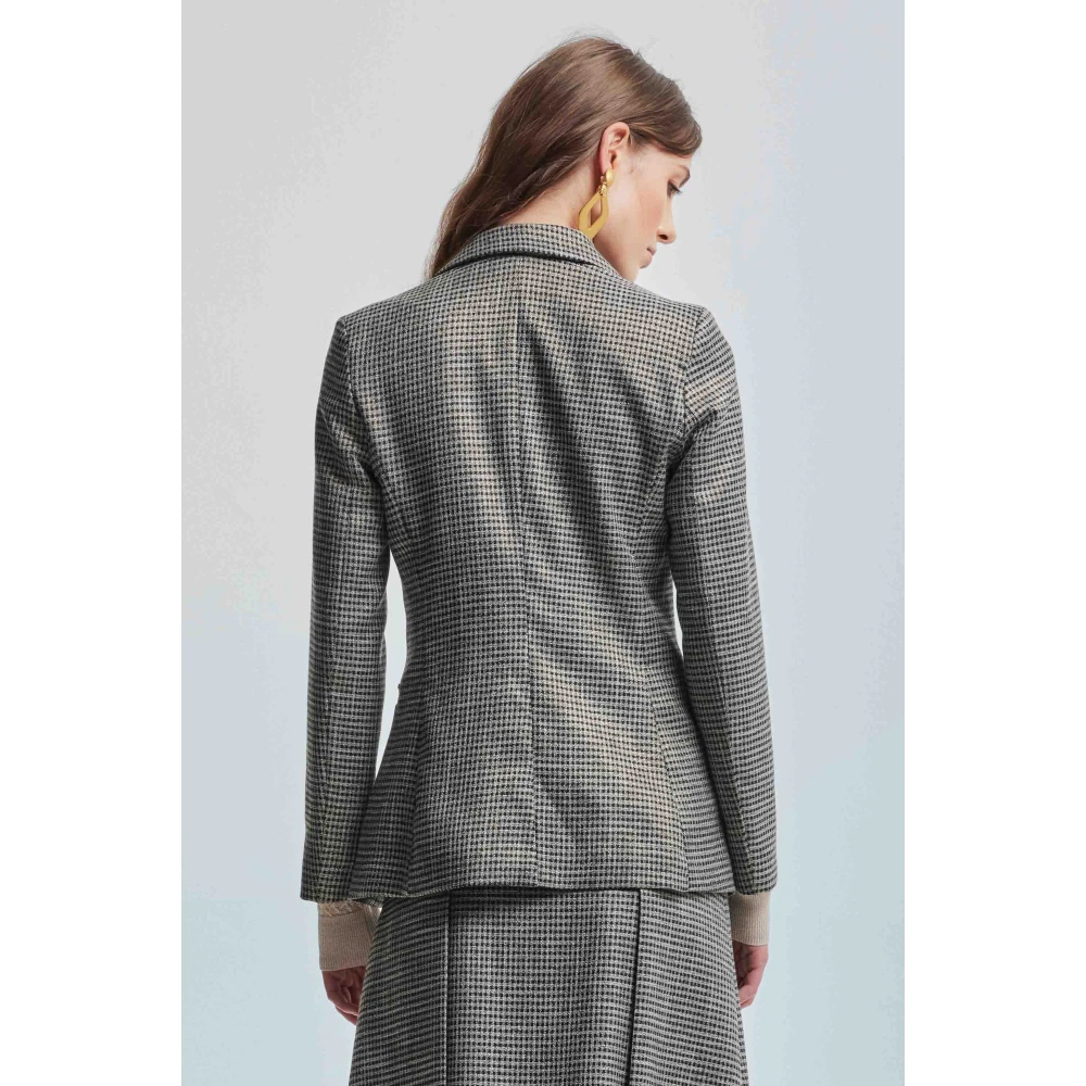 Kocca Stijlvolle Microcheck Jas met Revers Black Dames