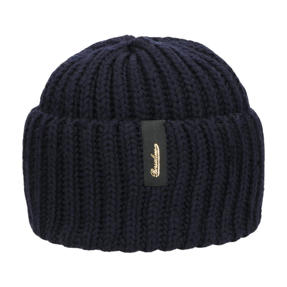 Borsalino Geribbelde Wollen Beanie Muts Blue Unisex
