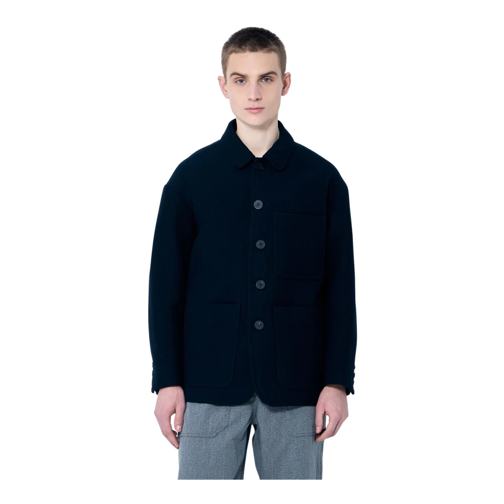 Visvim Wol Linnen Blend Geweven Jas Blue Heren