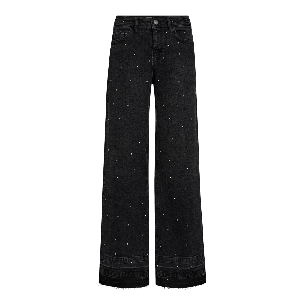 Mos Mosh Gray Wide Jeans, Female, W29, Studded Dark Grey Denim Jeans