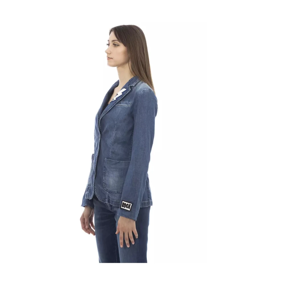 Baldinini Trendy Blauw Denim Jack met Patches Blue Dames