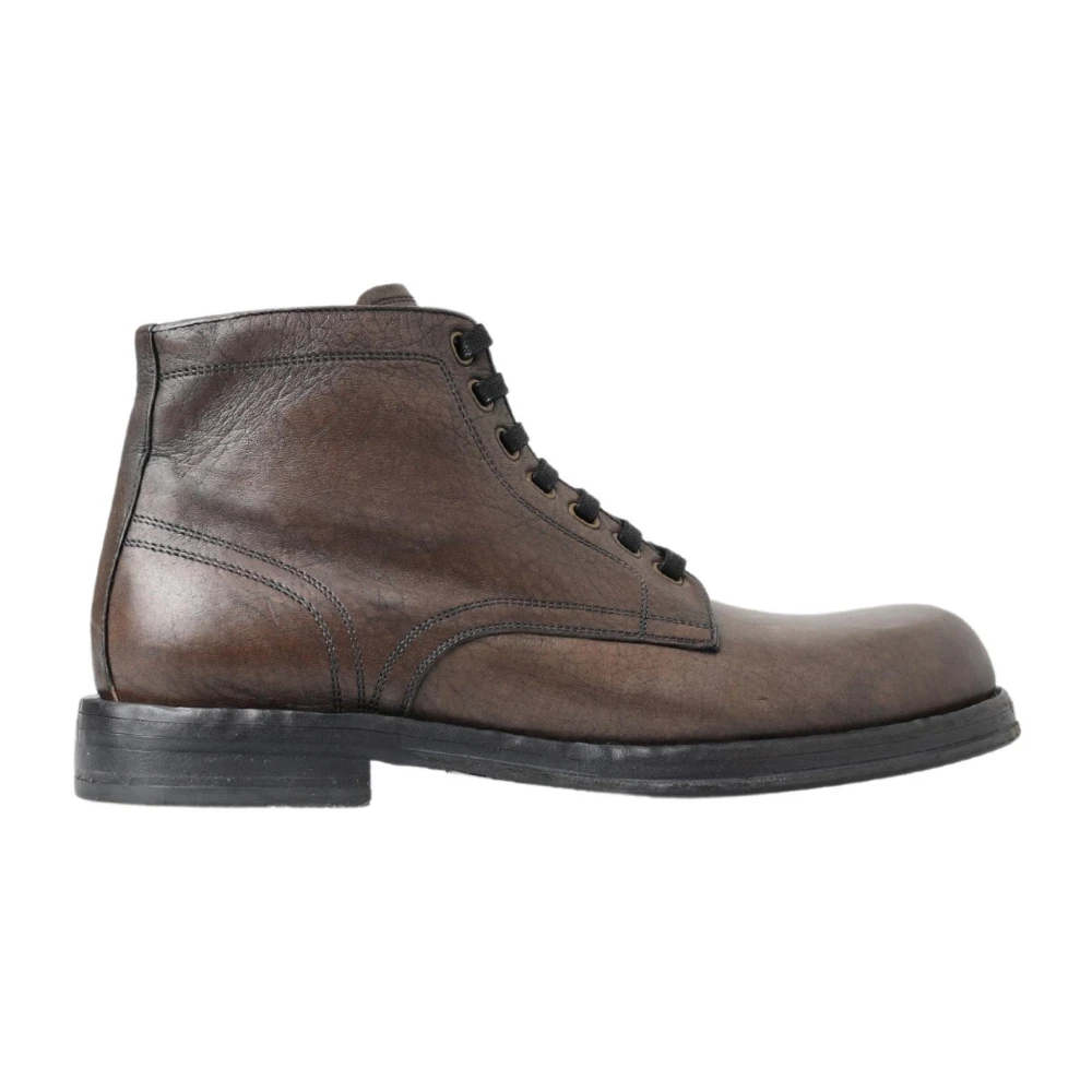 Dolce & Gabbana Men's Brown Horse Leather Perugino Shoes - Lace-Up Boots - 10 Uk - Shoes