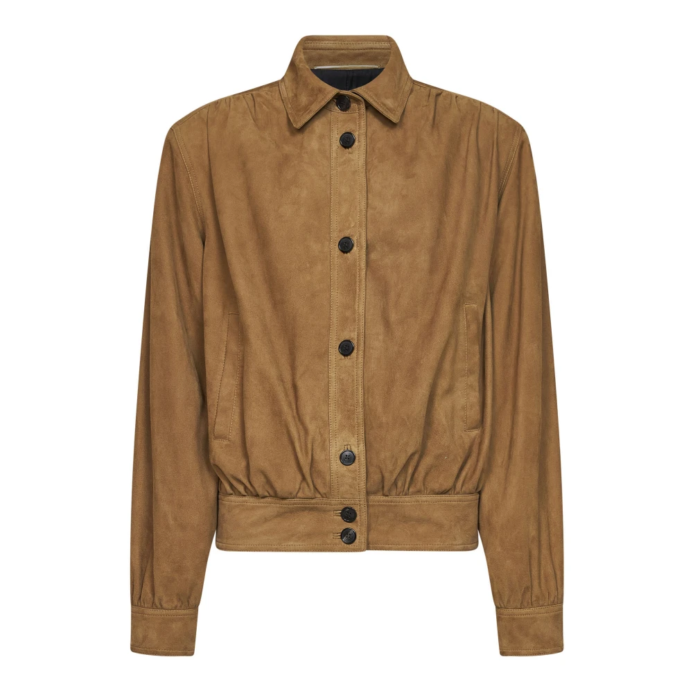 Saint Laurent Brown Gathered Suede Jacket - Female - Leather Jackets - Xs - Jackets