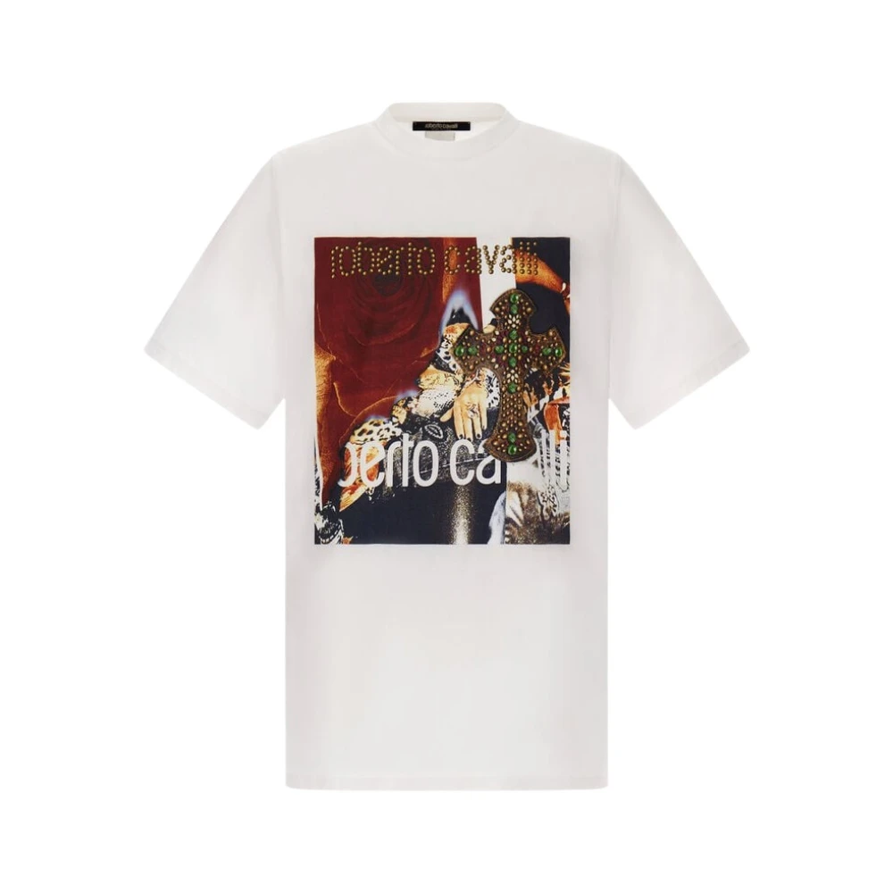 Roberto Cavalli Grafische Print Katoenen T-shirt White Heren