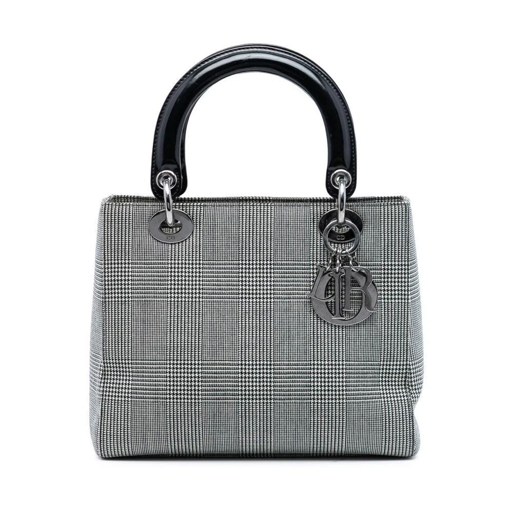 Dior Vintage Women's Gray Pre-Owned Structured Plaid Handbag