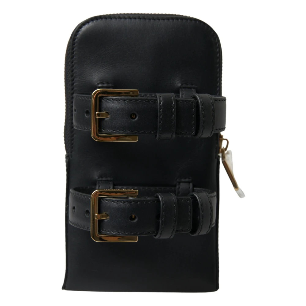 Dolce & Gabbana Zwarte Leren Heren Dubbele Riem Armband Tas Black Heren