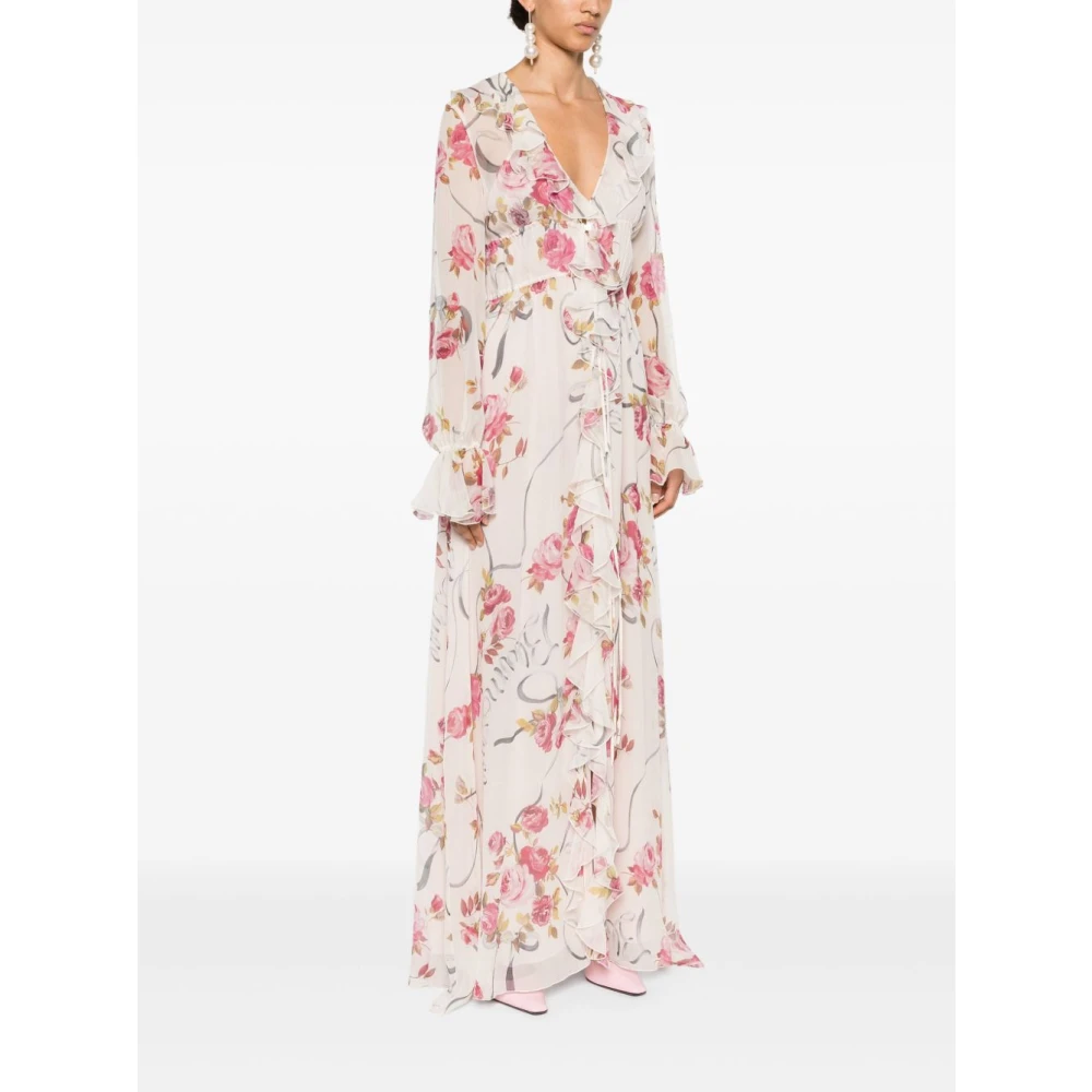 Blumarine Bloemenprint lange jurk met V-hals White Dames