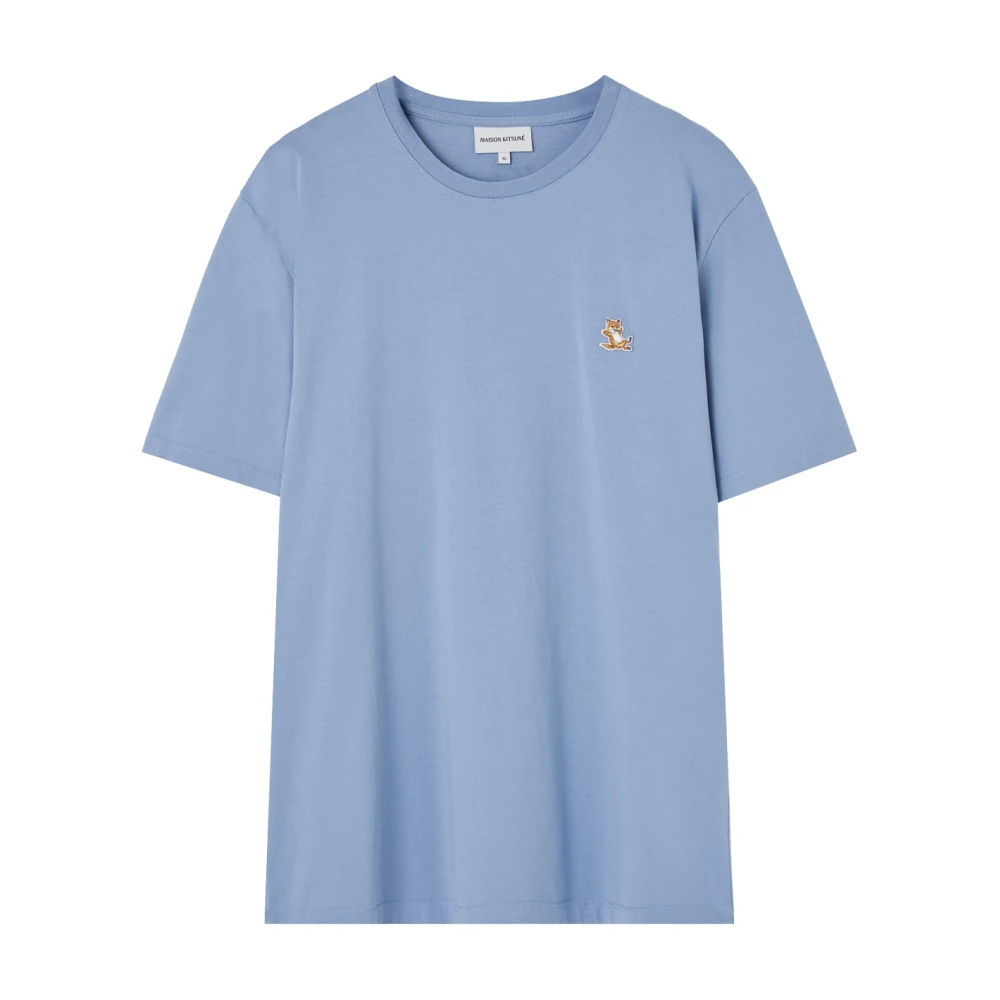 Maison Kitsuné Clear Blue T-shirts en Polos met Chillax Fox Patch Blue Heren