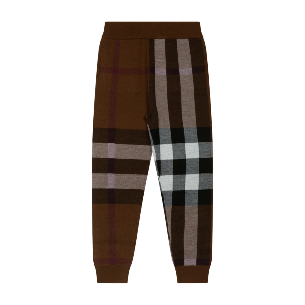 Burberry Unisex Brown Checked Wool Pants Elastic Waistband