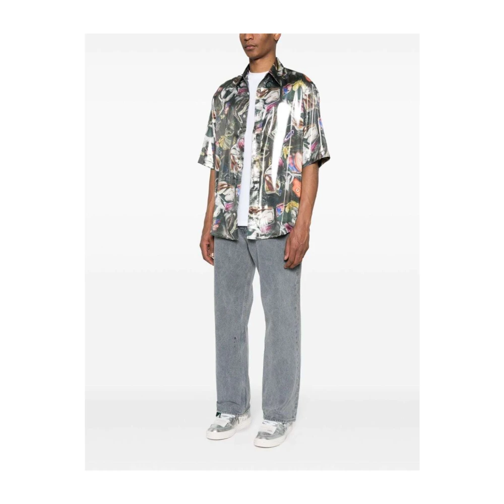 Acne Studios Grafisch-print lamé shirt Multicolor Heren