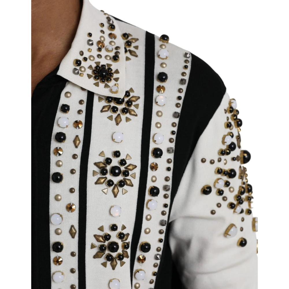 Dolce & Gabbana Zwart Wit Zijden Shirt met Studs Black Heren