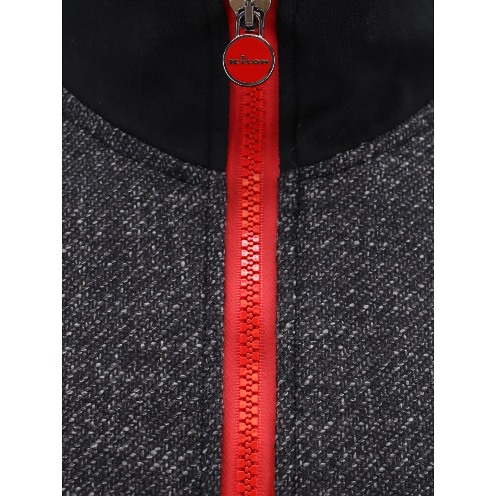 Kiton Luxe Wolmix Rits Sweatshirt Gray Heren