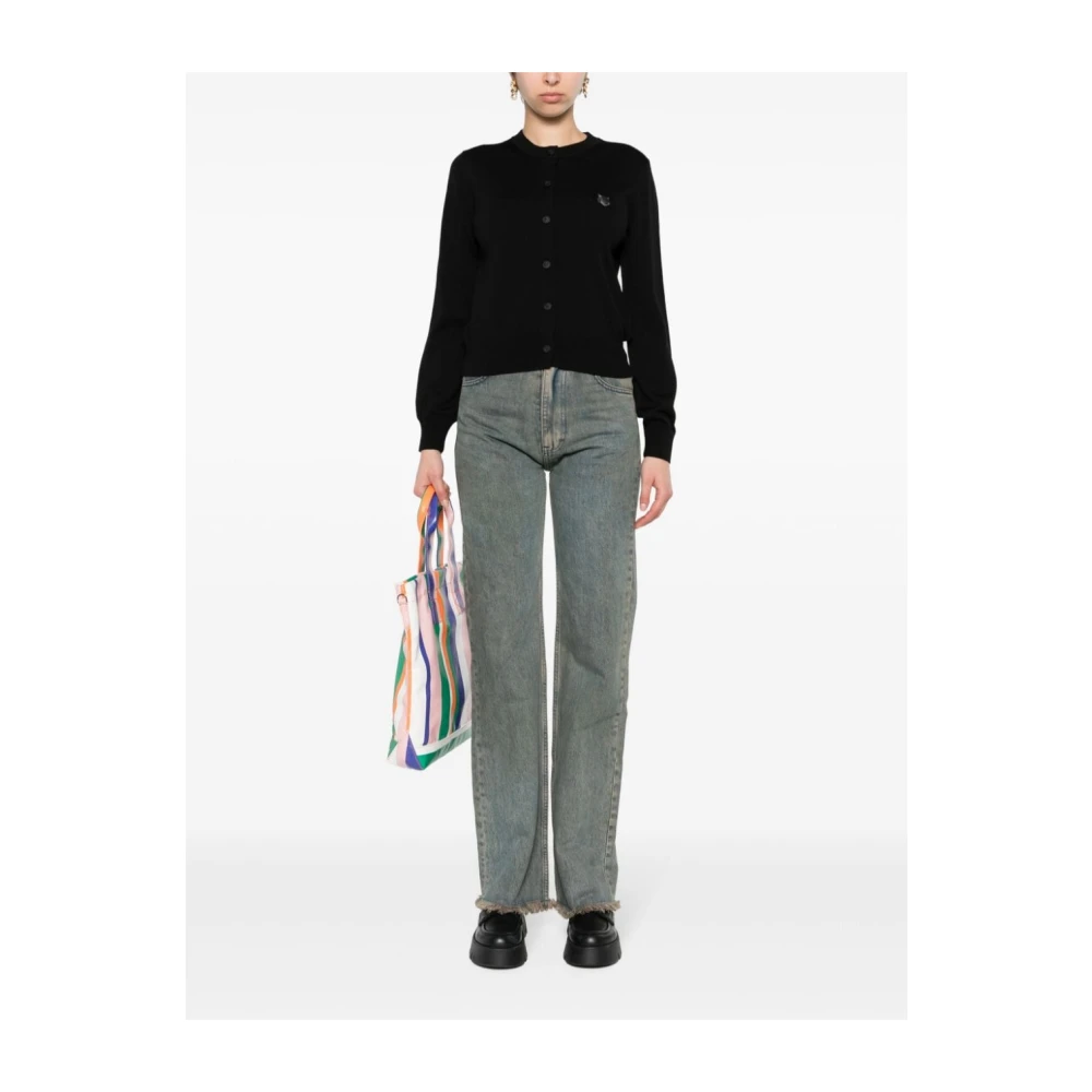 Maison Kitsuné Zwarte Cardigan met opvallend vossenembleem Black Dames