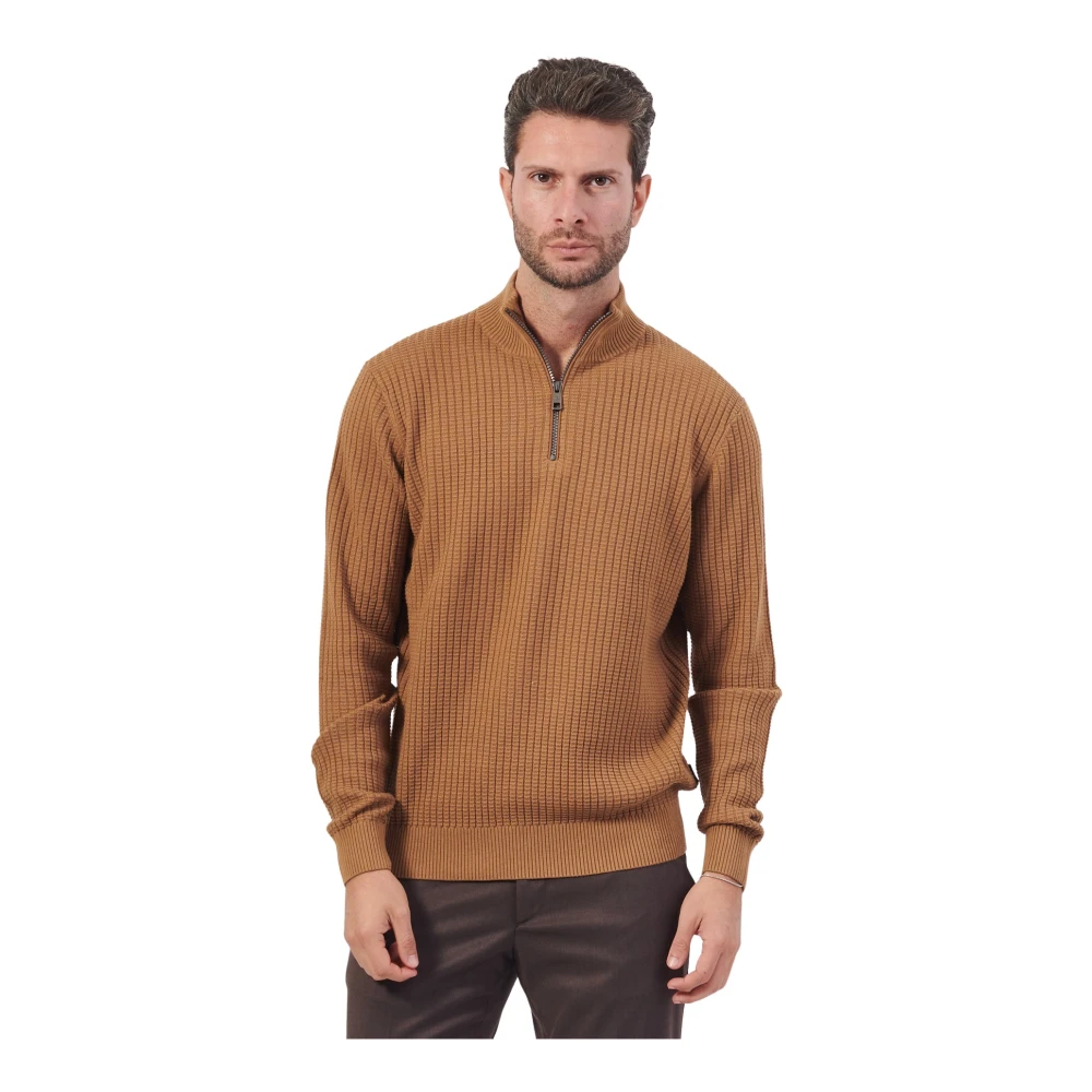 Bugatti Bruine Sweater met Halve Rits Brown Heren