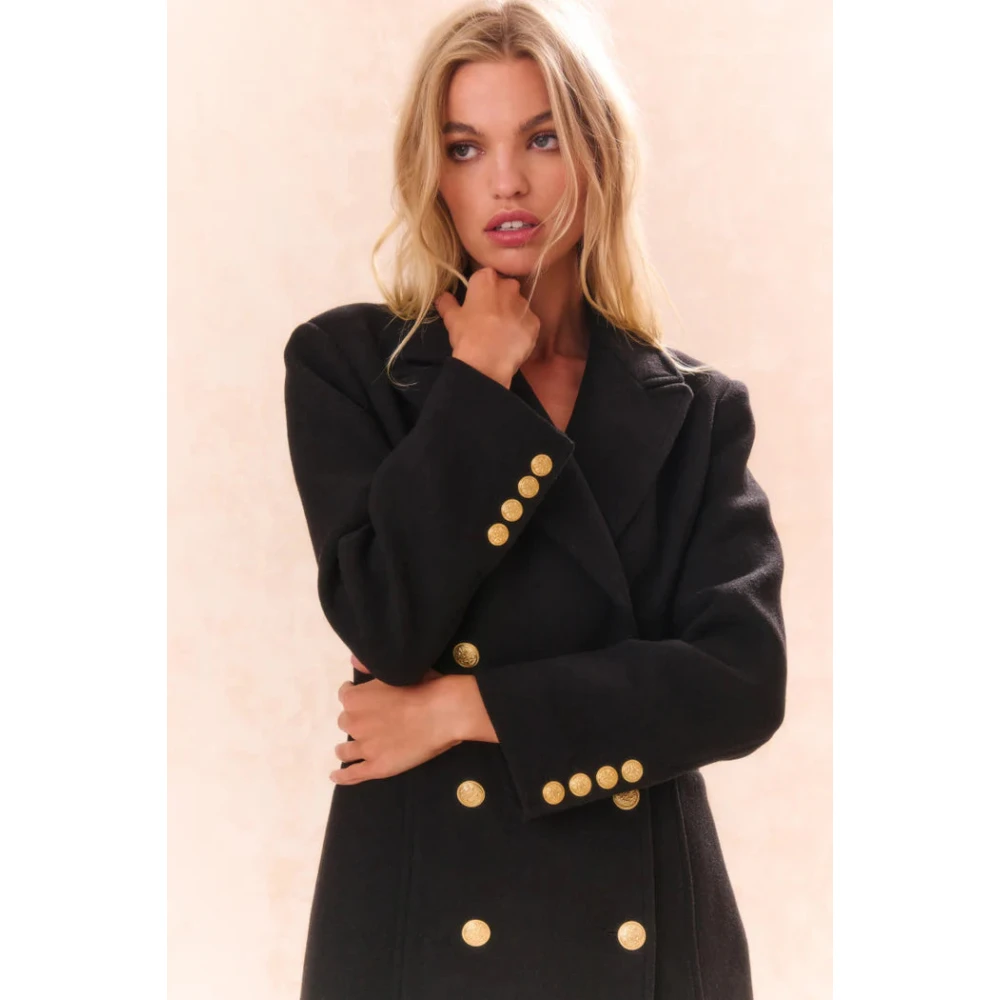 Loveshackfancy Militaire Wollen Jas Zwart Black Dames