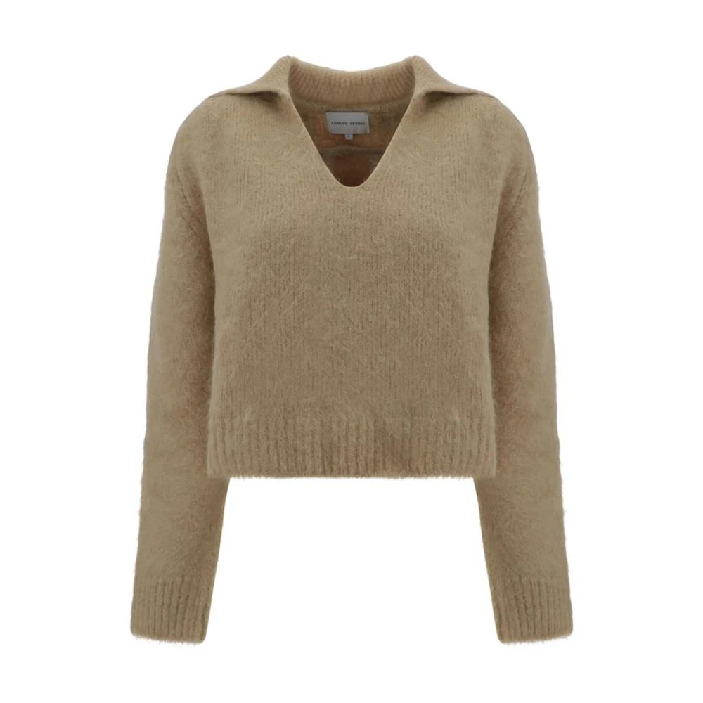 Loulou Studio Alpaca V-hals Trui met Klassieke Kraag Beige Dames