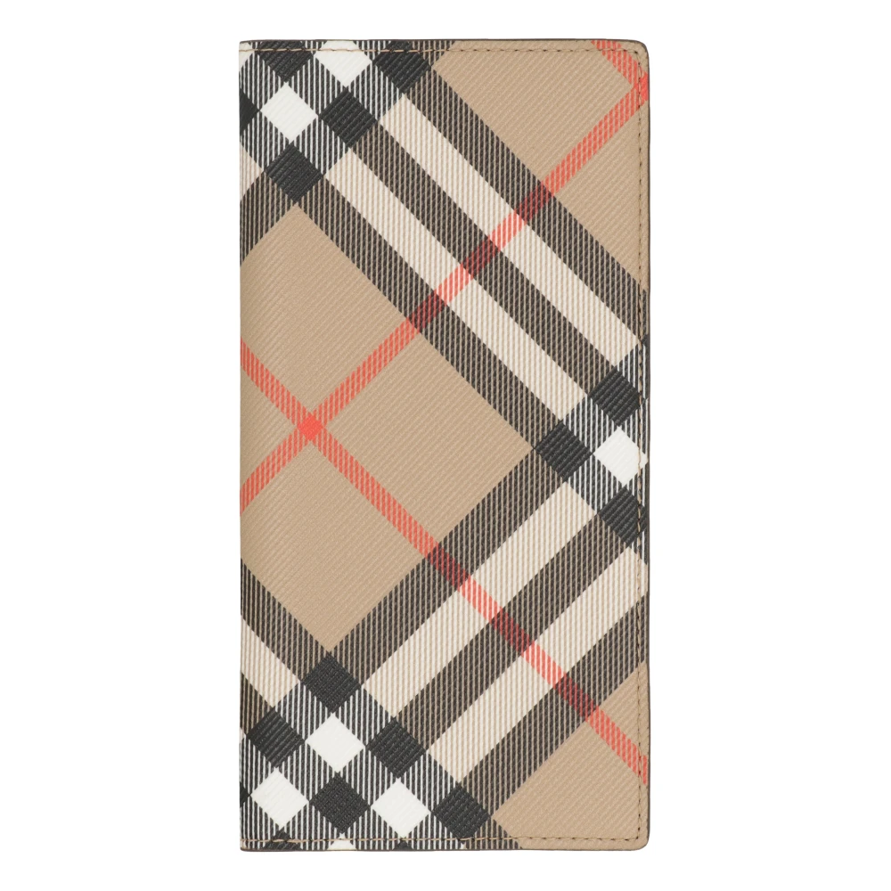 Burberry Geruite motief leren portemonnee met kaartsleuven Beige Heren