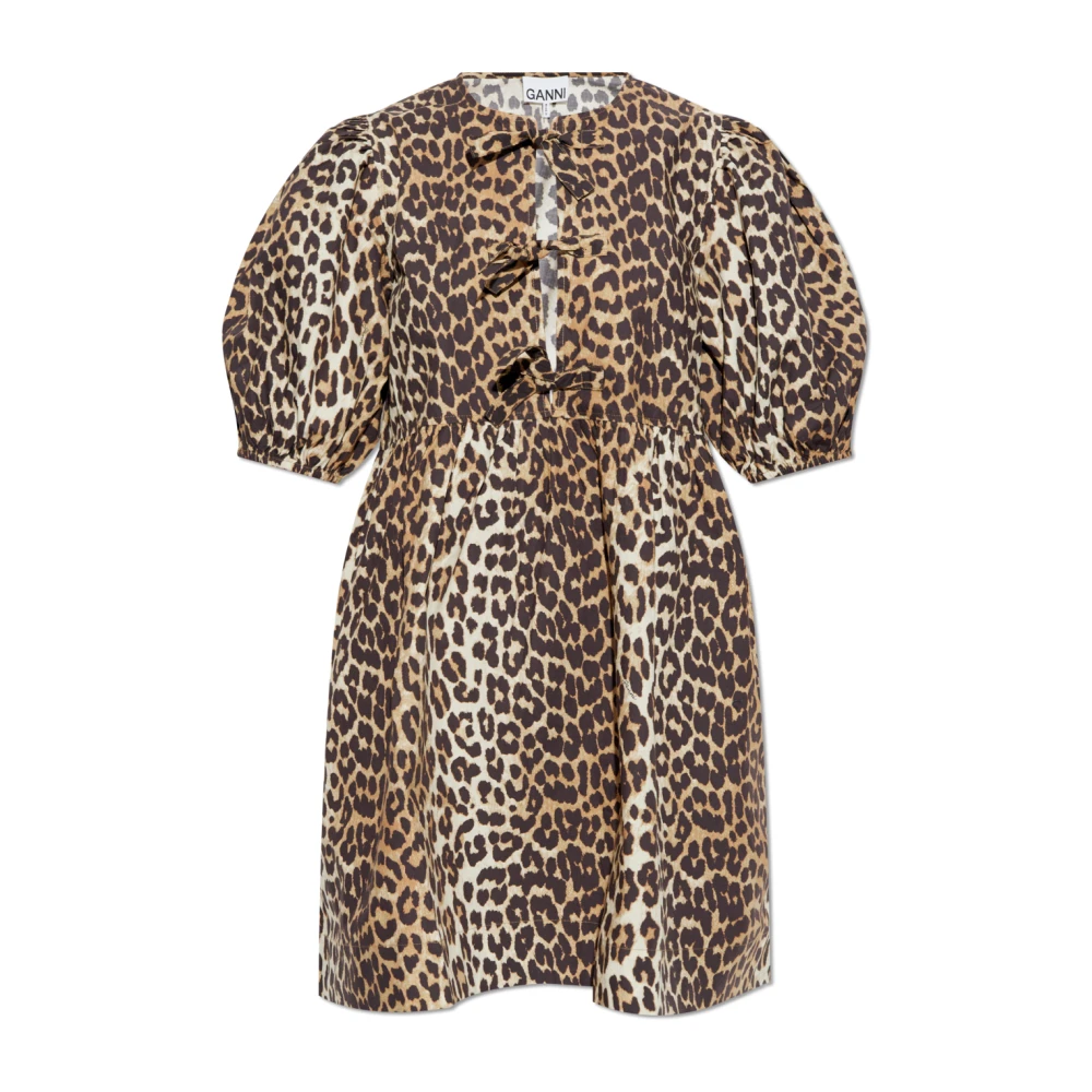 Ganni Women's Beige Animal Print Dress - Short Dresses - 2XS - Dresses
