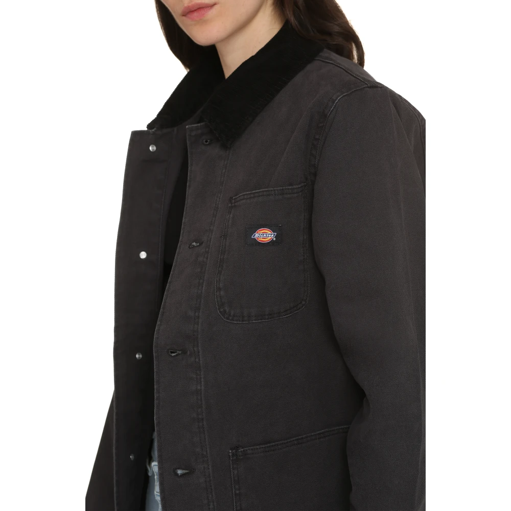 Dickies Katoenen jas met geribbelde kraag Black Dames