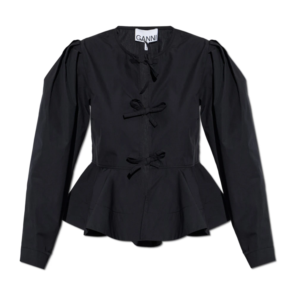 Ganni - Blusa De Popelín De Algodón - Blouses & Shirts - Mujer - Negro - S