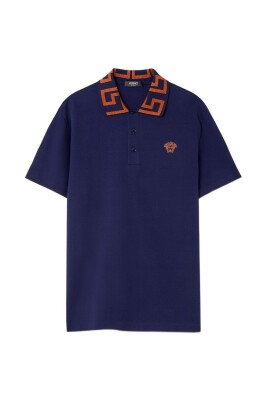 chemise-bleue-a-logo-brode-manches-courtes
