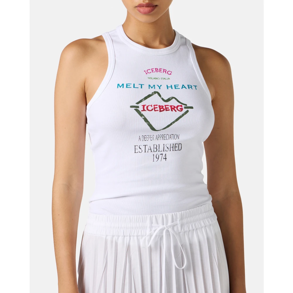 Iceberg Aansluitende witte geribbelde top met Symboolprint White Dames