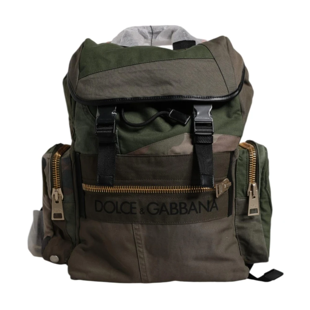 Dolce & Gabbana Men's Green Camouflage Patchwork Travel Backpack Bag