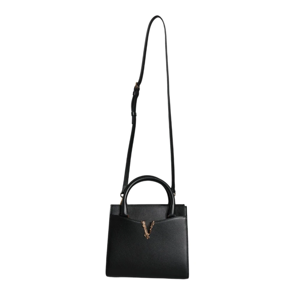 Versace Zwarte leren crossbodytas met verstelbare band Black Dames