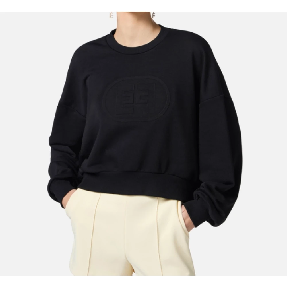 Elisabetta Franchi Zwarte Oversized Logo Sweatshirt Black Dames