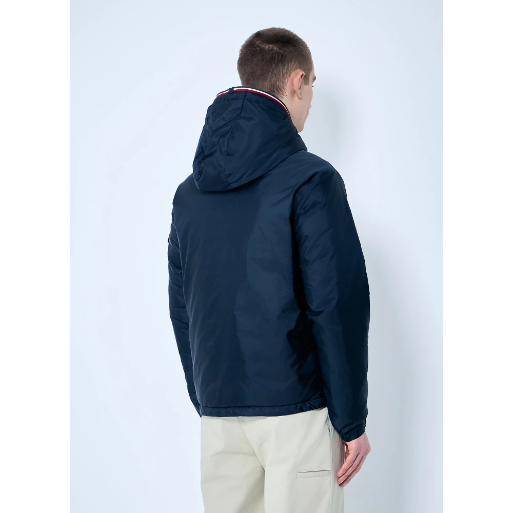 Moncler Waterafstotende gewatteerde jas met capuchon en afwerking Blue Heren