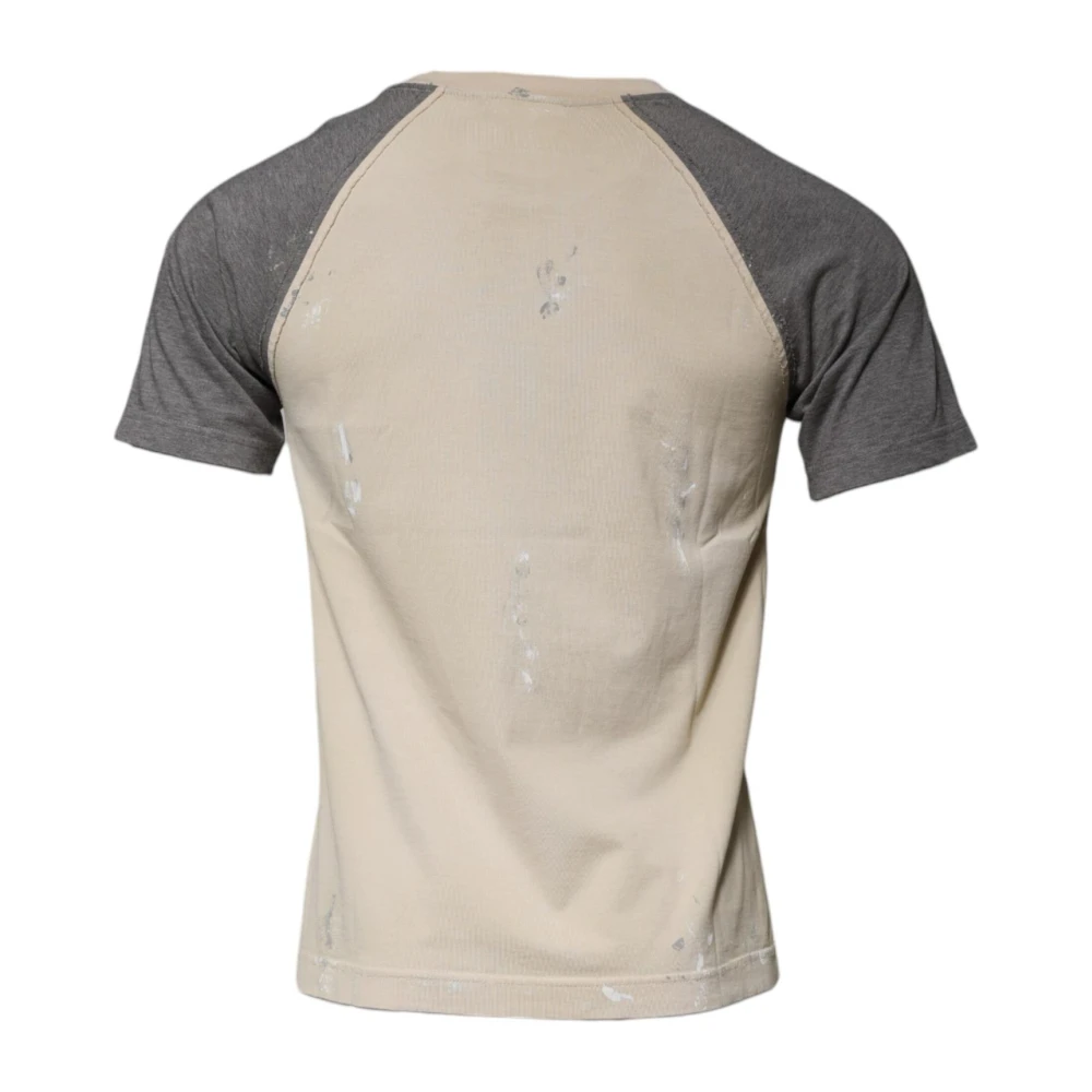 Dolce & Gabbana Beige Grijs Grafische Print Katoenen T-shirt Beige Heren