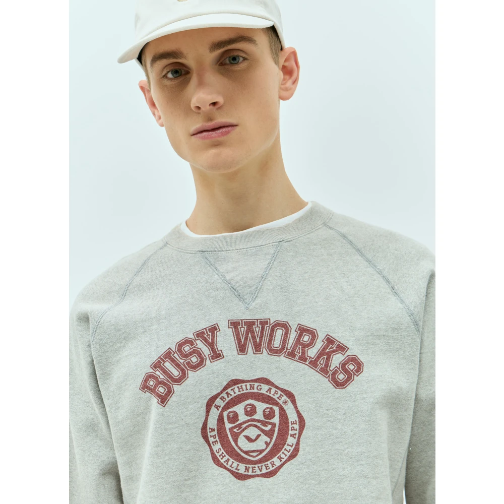 A Bathing APE Logo Print Sweatshirt van katoenen jersey Gray Heren