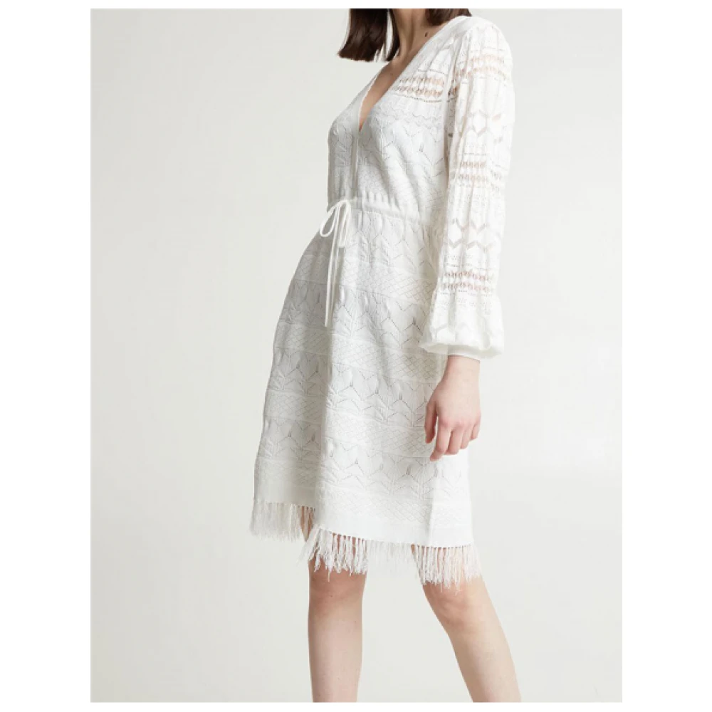 Twinset Korte Kanten Jurk met Franjes White Dames