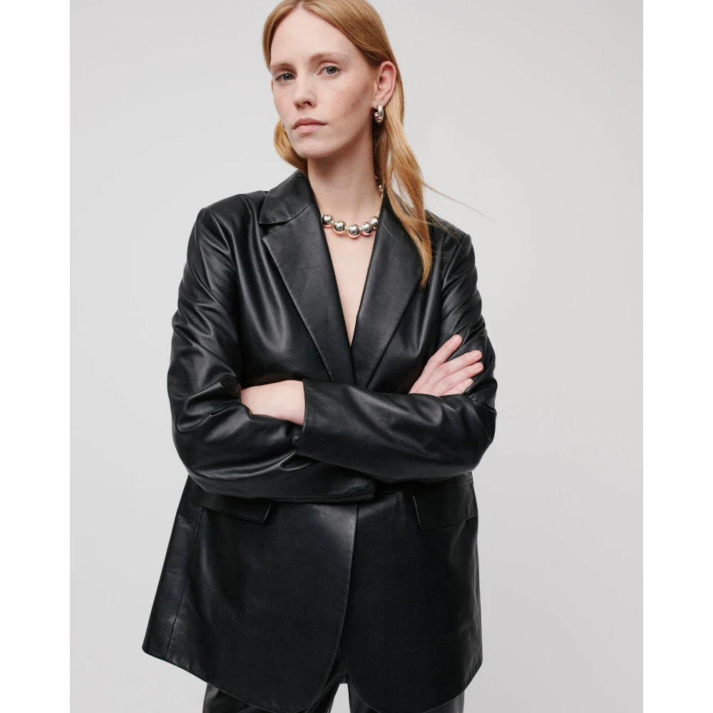 IVY OAK Boxy Leren Blazer Black Dames