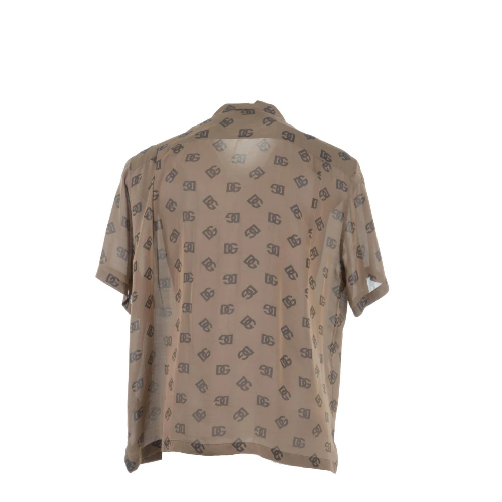 Dolce & Gabbana Heren Logoprint Korte Mouw Overhemd Brown Heren