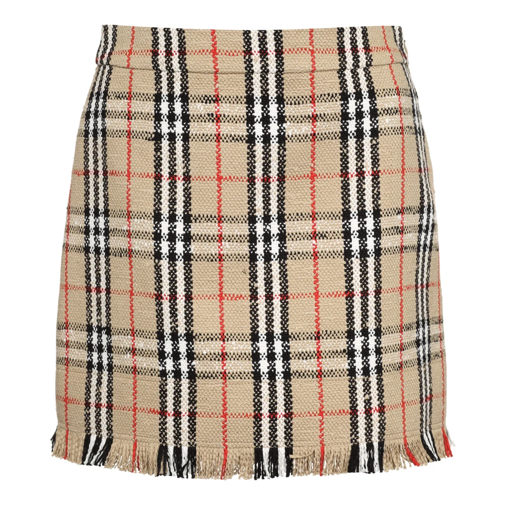Burberry Geruite Bouclé Wollen Rok Beige Dames