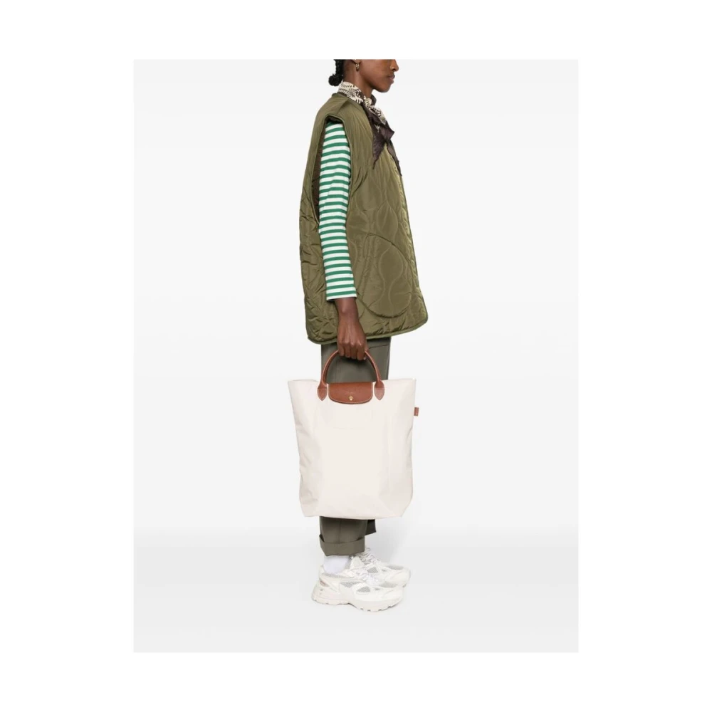 Longchamp Beige Bruine Canvas Schoudertas Beige Dames