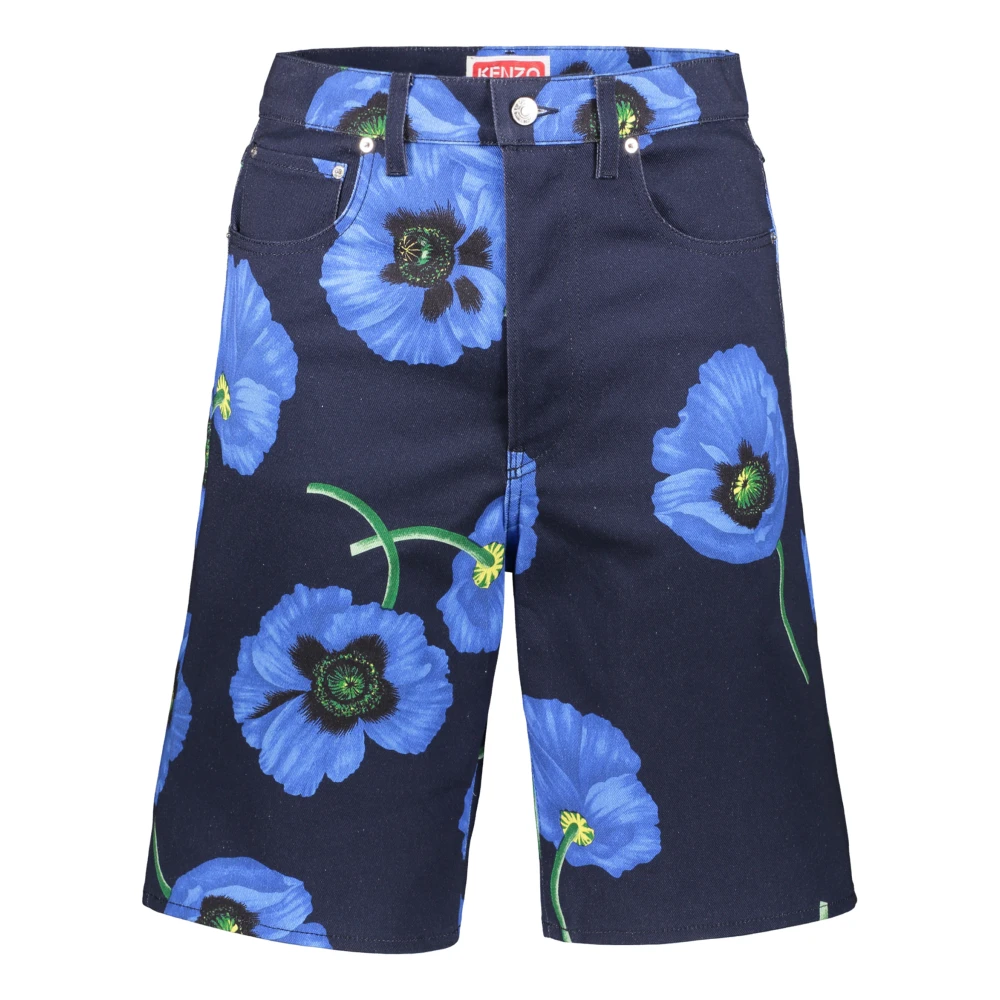 Kenzo Bloemen Bermuda Jeans met Metalen Details Blue Heren