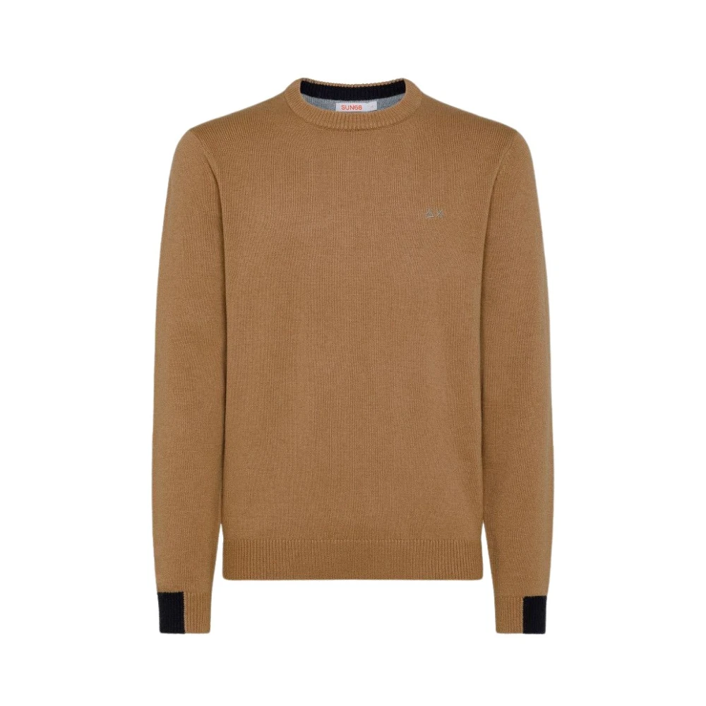 Sun68 Homme Beige - Maille Côtelée Unie À Col Rond - Pulls - Taille: 3XL