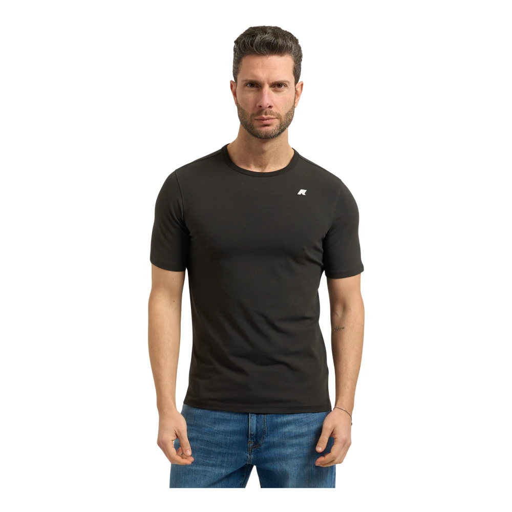 K-Way Mannelijk Zwart Tops Heren, L, Katoen, Slim T-Shirt Met Ronde Hals