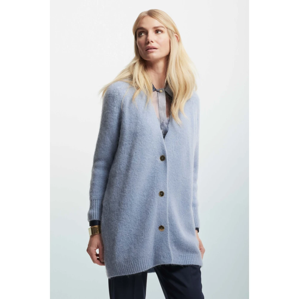 Kocca Alpaca Blend Lang Vest Oversized Design Blue Dames
