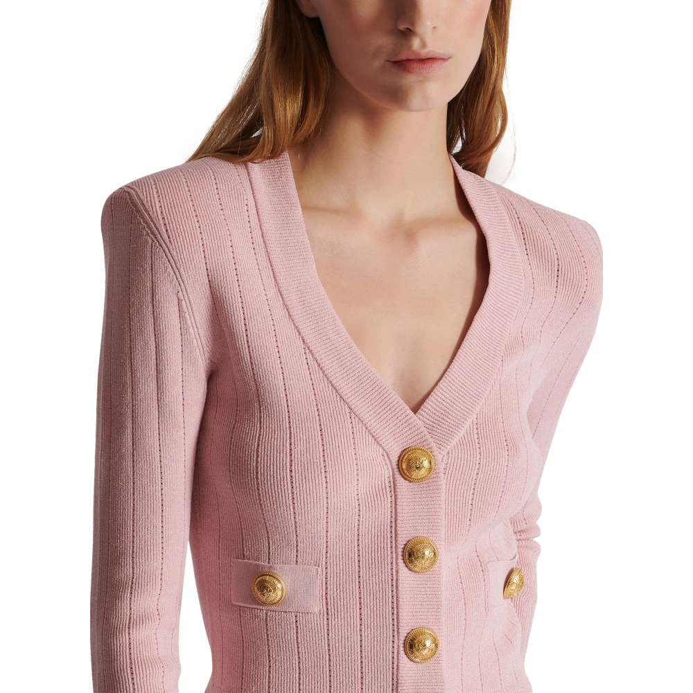 Balmain Geknipte gebreide vest Pink Dames