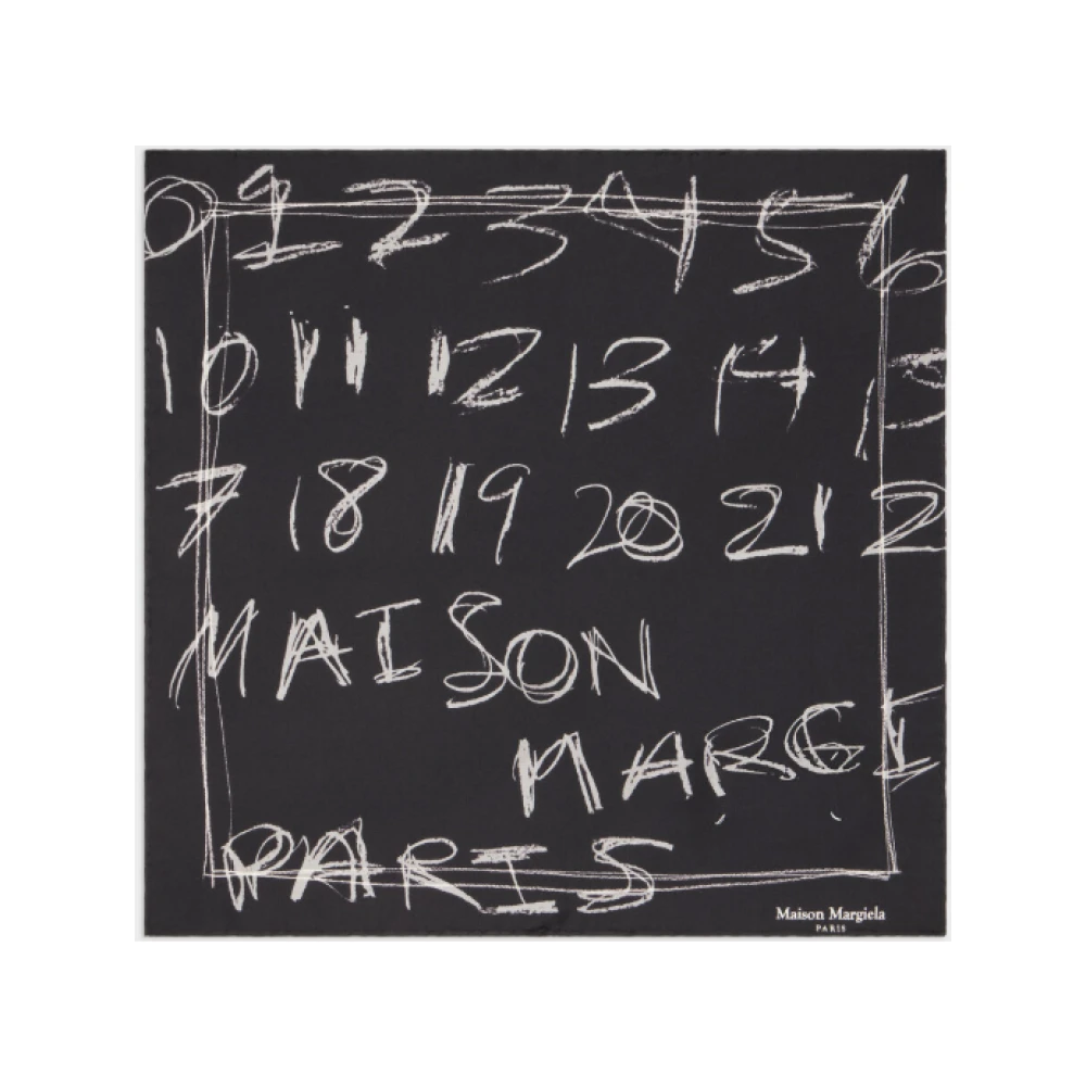 Maison Margiela Women's Black Scribbled Numerical Silk Foulard
