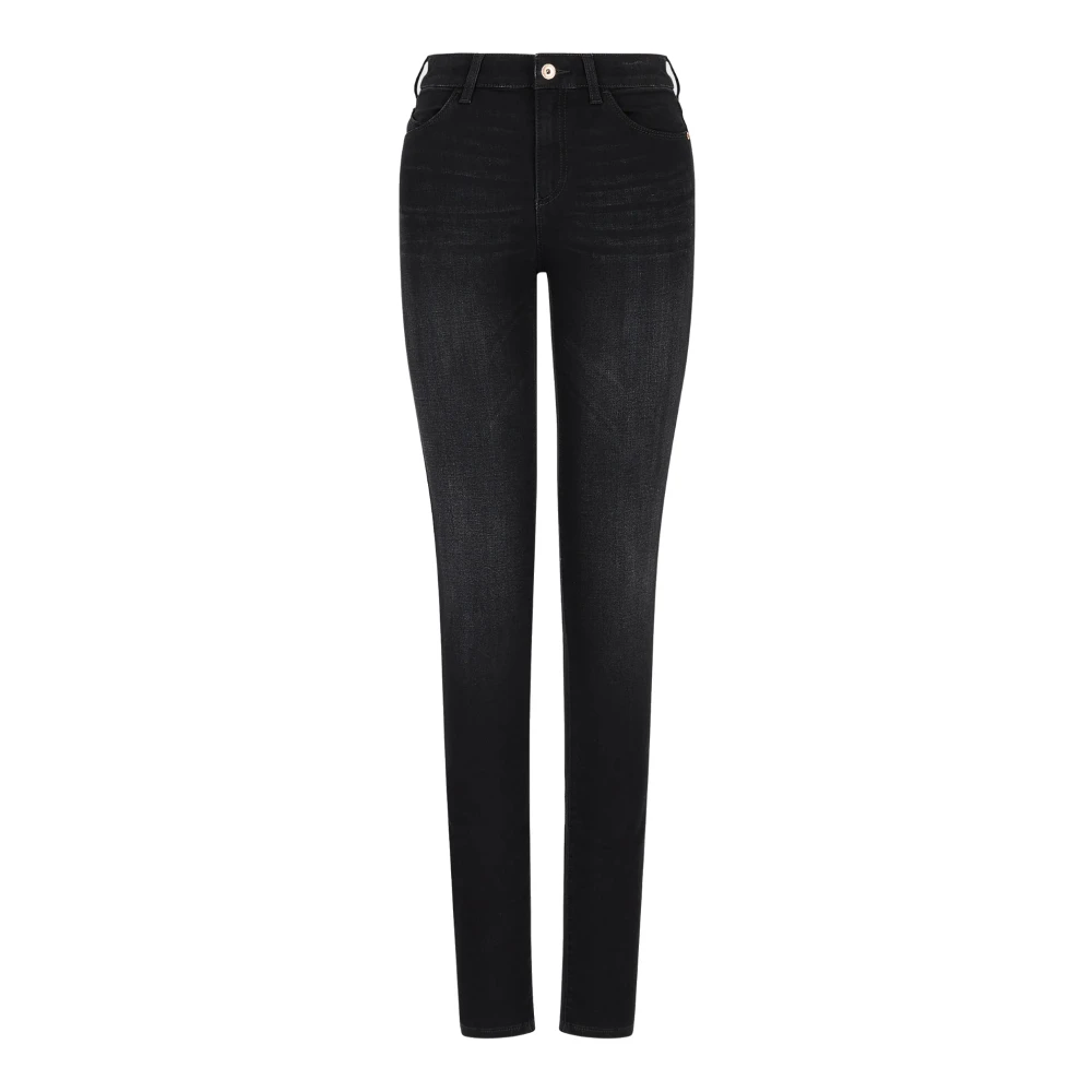 Emporio Armani Zwarte Slim Fit Denim Jeans met Geborduurd Logo Black Dames