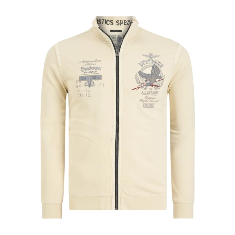 Aeronautica militare Beige Sweater Full-Zip Hooded Cardigan Beige Heren