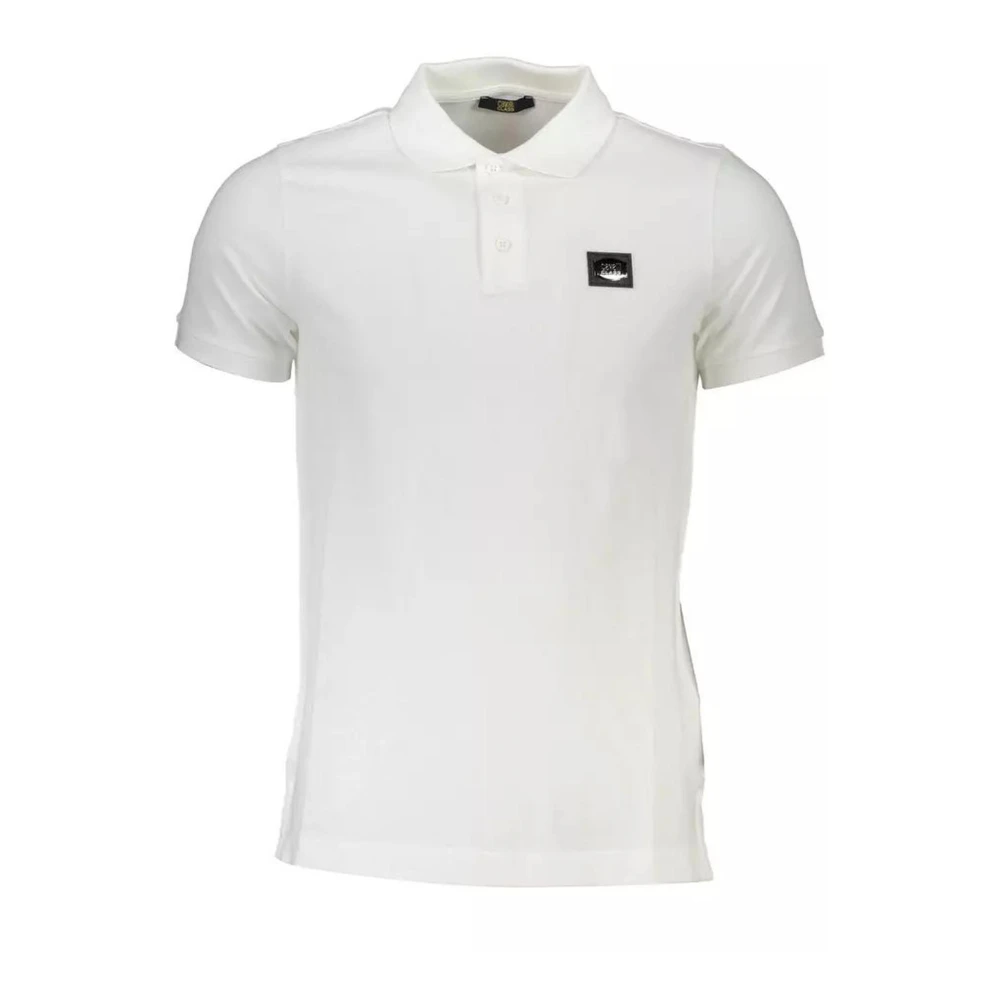 Cavalli Class Men's White Logo Print Cotton Polo Shirt
