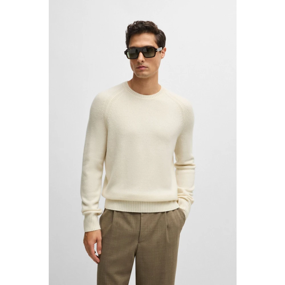 Boss Zuivere Cashmere Witte Trui Emalvo White Heren